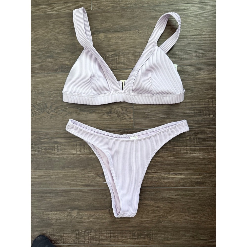 Hollister Swim Lavender Ribbed Triangle Bikini Set Purple Gold Clasp Medium